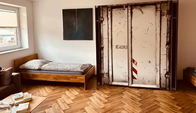 Ein Bett oder Betten in einem Zimmer der Unterkunft Studio/Loft in Eberswalde