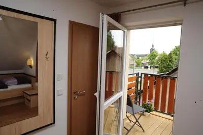 Ein Balkon oder eine Terrasse in der Unterkunft Beim Kahnfährmann