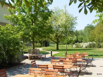 Ein Garten an der Unterkunft Zum Rittmeister