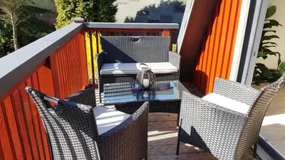 Ein Balkon oder eine Terrasse in der Unterkunft Ferienhaus am Lübbesee