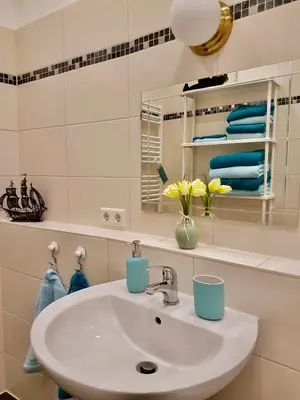 Ein Badezimmer in der Unterkunft Ferienwohnungen am Ruppiner See und Fontane Therme