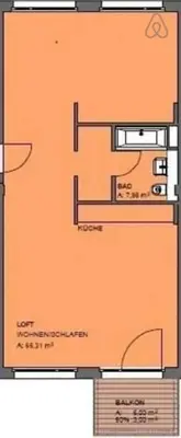 Grundriss der Unterkunft Spacious Studio Apartment Friedrichshain
