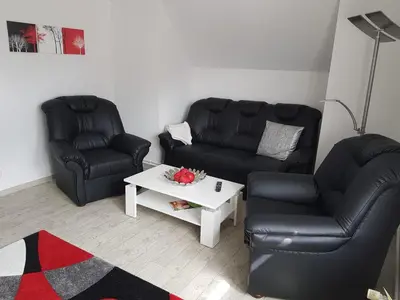Ein Sitzbereich in der Unterkunft Ferienwohnung Auszeit Bad Belzig Näthe