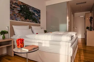 Ein Bett oder Betten in einem Zimmer der Unterkunft Landgut Stober