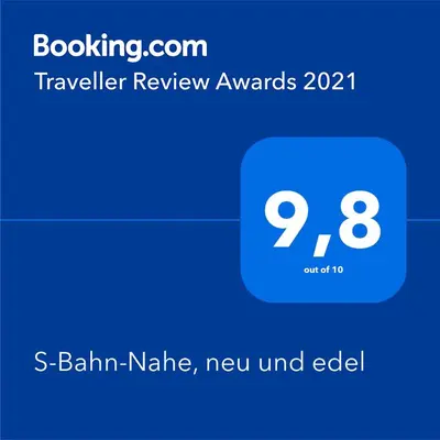 Ein Zertifikat, Auszeichnung, Logo oder anderes Dokument, das in der Unterkunft FeWo Buchheim, hochwertig und gemütlich, 5min zur S-Bahn ausgestellt ist