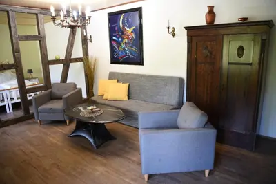 Ein Sitzbereich in der Unterkunft Ferienwohnung am Netzener See