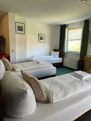 Ein Bett oder Betten in einem Zimmer der Unterkunft Hotel Rosengarten