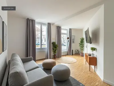 Ein Sitzbereich in der Unterkunft Apartments Berlin Aroser Allee