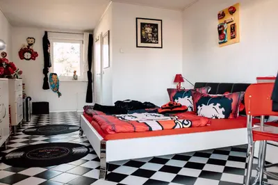 Ein Sitzbereich in der Unterkunft Down Town Motel Berlin