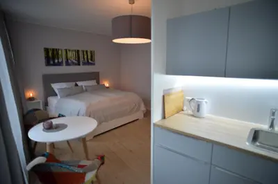 Ein Bett oder Betten in einem Zimmer der Unterkunft Grey House Apartments Grossbeeren