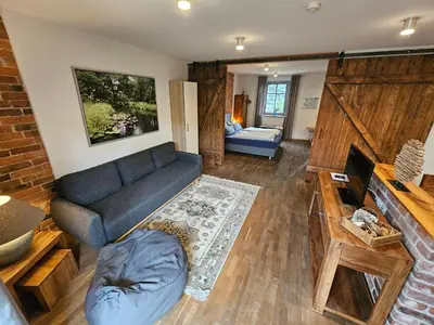 Ein Sitzbereich in der Unterkunft BluGarden Ferienapartments im Spreewald