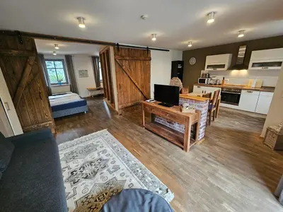 Küche/Küchenzeile in der Unterkunft BluGarden Ferienapartments im Spreewald