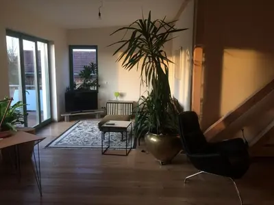 Ein Sitzbereich in der Unterkunft Kranichhof - Studio, Loft & Atelier