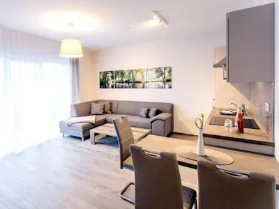 Ein Sitzbereich in der Unterkunft Appartements mit Blick auf die Spree in Lübben
