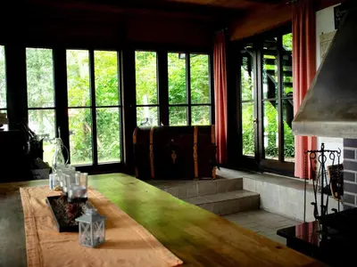 Ein Sitzbereich in der Unterkunft Ferienhaus Seeblick in Goyatz