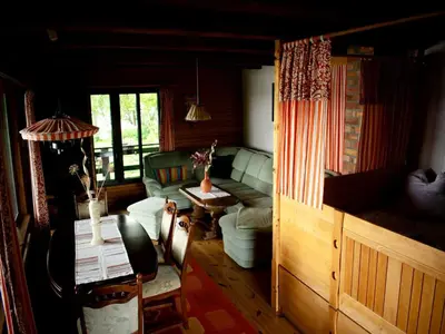 Ein Sitzbereich in der Unterkunft Ferienhaus Seeblick in Goyatz