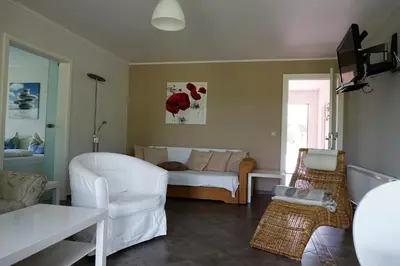 Ein Sitzbereich in der Unterkunft Ferienhaus Friedrichswalde
