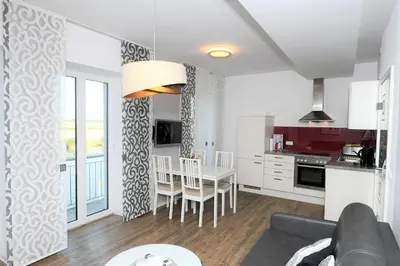 Küche/Küchenzeile in der Unterkunft Ferienwohnung am Pfaffe-Kai