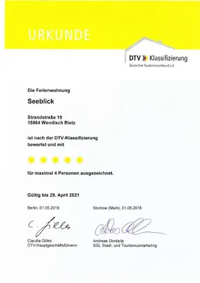 Ein Zertifikat, Auszeichnung, Logo oder anderes Dokument, das in der Unterkunft 5*Ferienwohnung Seeblick 4 ausgestellt ist