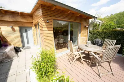 Ein Balkon oder eine Terrasse in der Unterkunft kleineHauszeit das Ferienhaus am Grimnitzsee