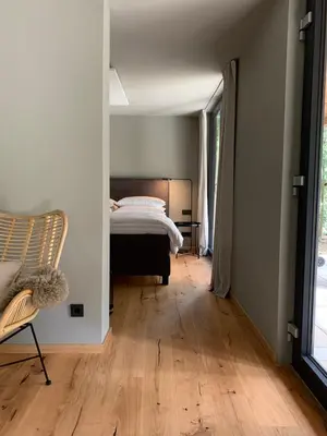 Ein Bett oder Betten in einem Zimmer der Unterkunft Bungalow im Wald