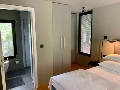 Ein Bett oder Betten in einem Zimmer der Unterkunft Bungalow im Wald