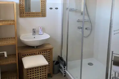 Ein Badezimmer in der Unterkunft Stolpseeblick