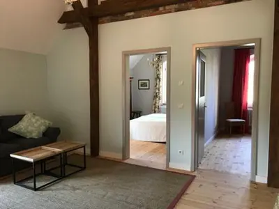 Ein Bett oder Betten in einem Zimmer der Unterkunft Ferienhaus am Schloss Meseberg