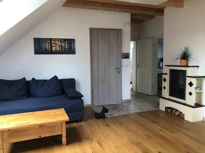 Ein Sitzbereich in der Unterkunft Ferienwohnung am Mühlenteich