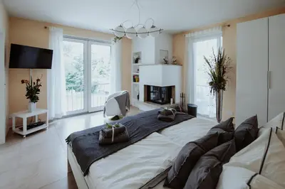 Ein Bett oder Betten in einem Zimmer der Unterkunft Villa Zesch am See