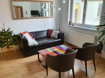 Ein Sitzbereich in der Unterkunft DRAGO Helles 3 Raum Appartement auf der Dominsel im Herzen der Stadt