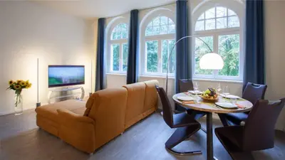 Ein Sitzbereich in der Unterkunft Parkresidenz Lychen, Ferienwohnung 9