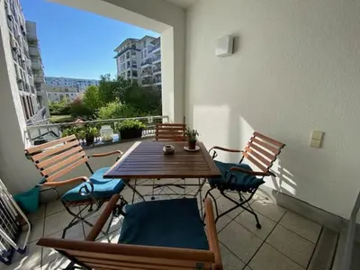 Ein Balkon oder eine Terrasse in der Unterkunft Refugium am Engelbecken
