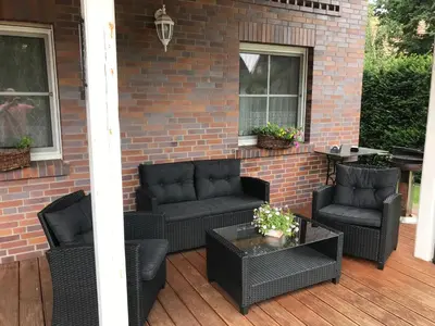 Ein Sitzbereich in der Unterkunft Spreewald-Ferienwohnung Jahn