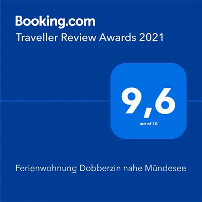 Ein Zertifikat, Auszeichnung, Logo oder anderes Dokument, das in der Unterkunft Ferienhaus Dobberzin nahe Mündesee ausgestellt ist