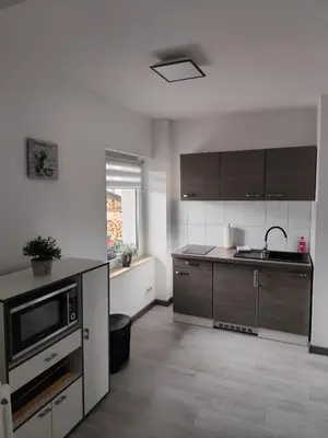 Küche/Küchenzeile in der Unterkunft Ferienhaus Dobberzin nahe Mündesee