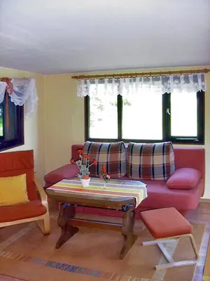 Ein Sitzbereich in der Unterkunft Bungalow am Strandbad