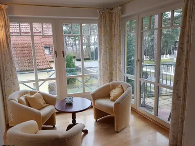 Ein Sitzbereich in der Unterkunft Apartment Scharmützelsee