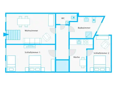 Grundriss der Unterkunft The Lachmann Group Apartment, 2BR, one living room, 2 bathrooms, family friendly, 4 - 7 Guests