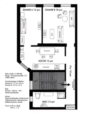 Grundriss der Unterkunft Ruhige Ferienwohnung in Kreuzberg