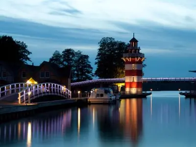 Blick auf einen Fluss in der Nähe des Ferienhauses