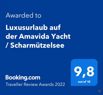 Ein Zertifikat, Auszeichnung, Logo oder anderes Dokument, das in der Unterkunft Yacht Amavida - Jacht - TraumZeitBoot - exklusiver Festanlieger in perfekter Lage auf dem Scharmützelsee Bad Saarow ausgestellt ist