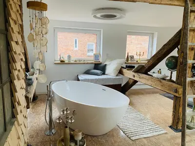 Ein Sitzbereich in der Unterkunft Loft im Herzen der Stadt