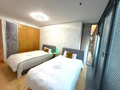 Ein Bett oder Betten in einem Zimmer der Unterkunft Potsdamer Suite