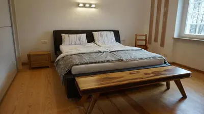 Ein Bett oder Betten in einem Zimmer der Unterkunft Hanghaus der Villa Oderblick