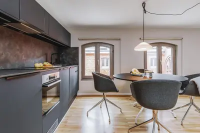 Küche/Küchenzeile in der Unterkunft Josty Brauerei Appartements