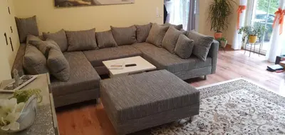 Ein Sitzbereich in der Unterkunft Ferienhaus Fichtenwalde, 160qm, 3SZ, 2BD, Küche, VDSL
