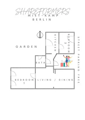 Grundriss der Unterkunft Miet-Kamp ruhig, zentral, nahe Messe, ausgefallenes design 2 Schlafzimmer