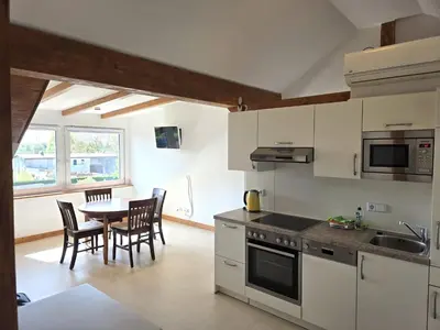 Küche/Küchenzeile in der Unterkunft Monteurwohnung SEEBLICK AUSBLICK 16356 Werneuchen bei Berlin