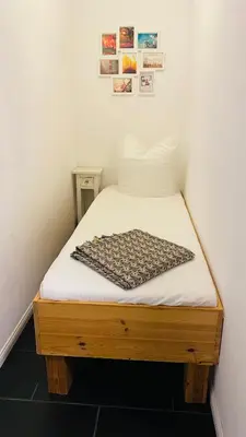 Ein Bett oder Betten in einem Zimmer der Unterkunft Ferienhaus Felix am Radweg im Naturschutzgebiet